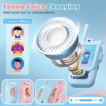Video Walkie Talkies for Kids – Pack of 2 with Voice Changer, 1000 Feet Range, Fun Toys for Indoor Play, Camping, Hiking, Travel – Birthday for Boys and Girls Ages 3-12(Blue - Pink)